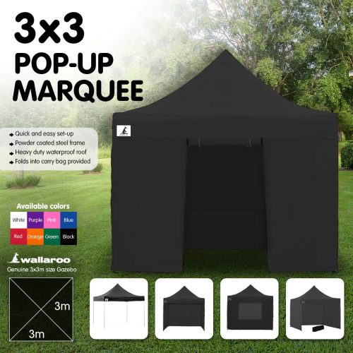 Gazebo Tent Marquee 3×3 PopUp Outdoor Wallaroo – Black