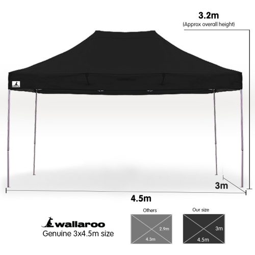 Gazebo Tent Marquee 3×4.5m PopUp Outdoor Wallaroo – Black
