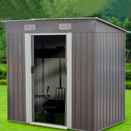 Garden Shed Flat Outdoor Storage Shelter – 131 x 238 x 182 cm, Grey