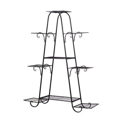 Outdoor Indoor Metal Plant Stand Flower Pots Rack Garden Corner Shelf – Black