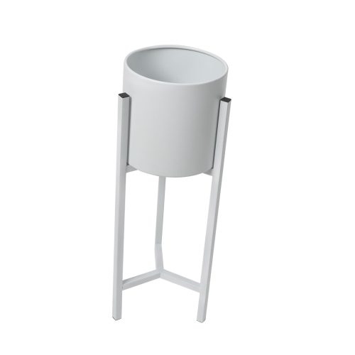 Plant Stand Garden Planter Metal Flower Pot Rack Corner Shelving Indoor Outdoor – 21 x 21 x 60 cm, White
