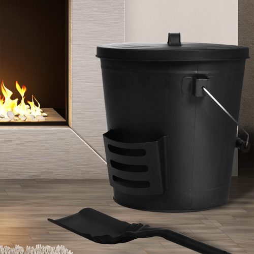 Ash Bucket Shovel Lid Fireplace Tool Coal Wood Log  22L Capacity