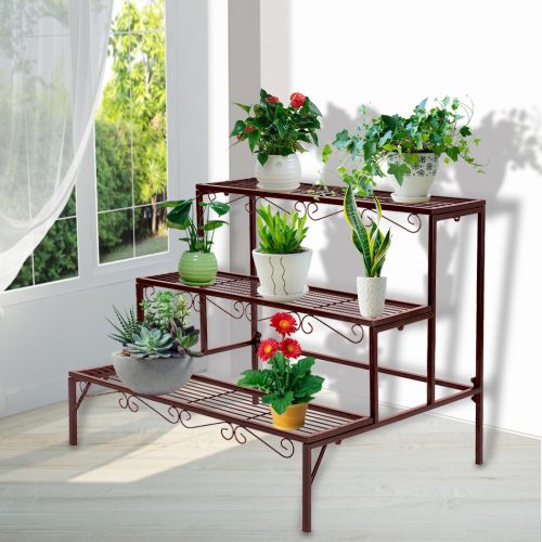 Plant Stand 3 Tier Rectangle Metal Flower Pot Planter Corner Shelf
