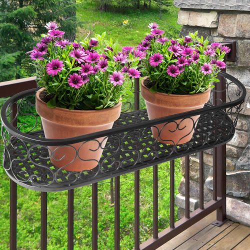 Plant Holder Plant Stand Hanging Flower Pot Basket Garden Wall Rack Shelf Oval – Black