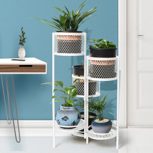 6 Tier Plant Stand Swivel Outdoor Indoor Metal Stands Flower Shelf Rack Garden – White