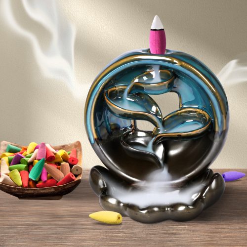 Mountain Waterfall Smoke Backflow Ceramic Incense Burner Cones Holder + Cones – 198 Cones