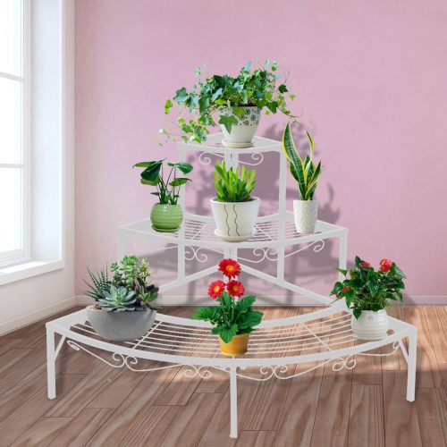 Outdoor Indoor Pot Plant Stand Garden Metal 3 Tier Planter Corner Shelf