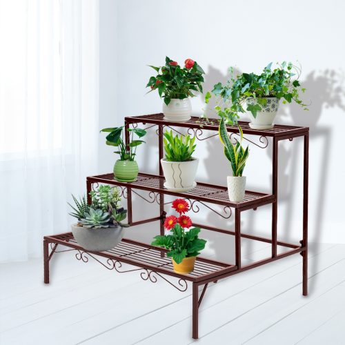 Plant Stand 3 Tier Rectangle Metal Flower Pot Planter Corner Shelf