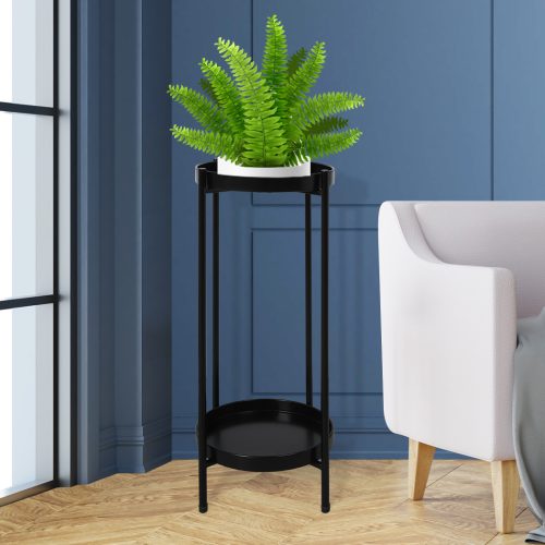 2 Tier Plant Stand Outdoor Indoor Metal Flower Pot Rack Garden Shelf – 30 x 30 x 80 cm, Black