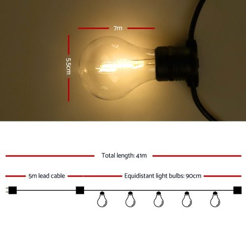 Jingle Jollys LED Festoon String Lights Bulbs Kits Wedding Party Christmas – 41 m
