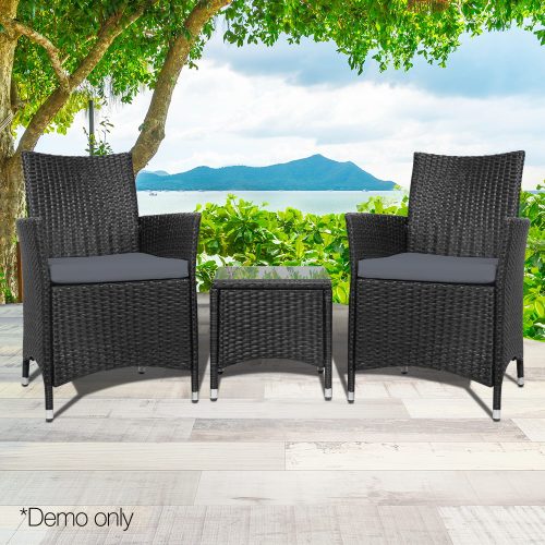 3 Piece Wicker Outdoor Furniture Set – Black