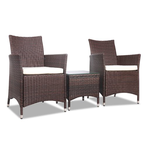 3 Piece Wicker Outdoor Furniture Set – Brown