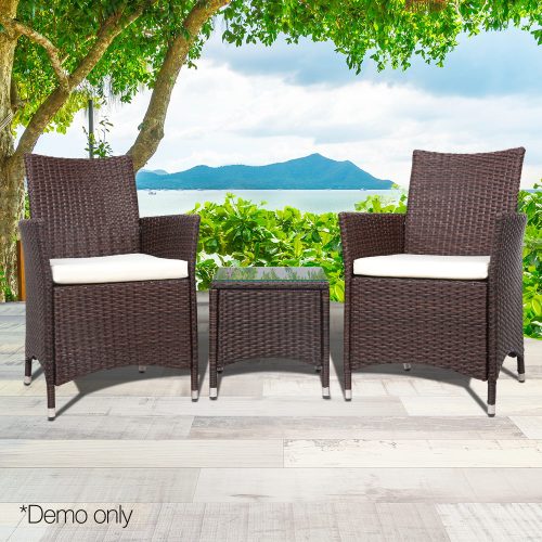 3 Piece Wicker Outdoor Furniture Set – Brown