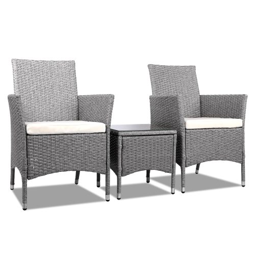 3 Piece Wicker Outdoor Furniture Set – Grey