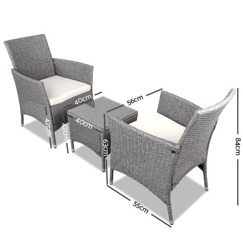 3 Piece Wicker Outdoor Furniture Set – Grey