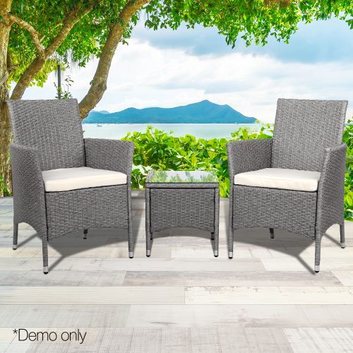 3 Piece Wicker Outdoor Furniture Set – Grey