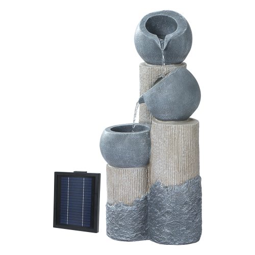 Gardeon Solar Water Feature Cascading Fountain 3-Tier Pot LED Lights 76CM Grey