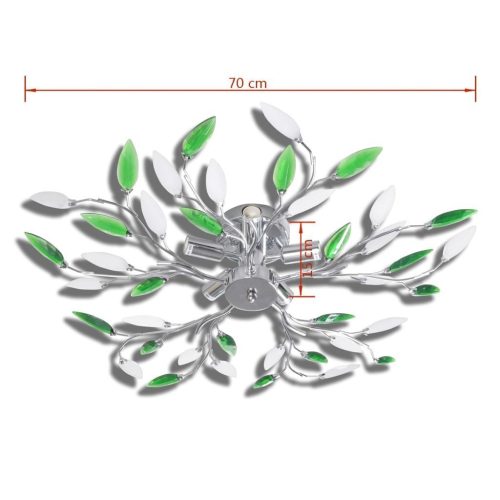 Ceiling Lamp Acrylic Crystal Leaf Arms 3 E14 Bulbs – 70×15 cm, Green