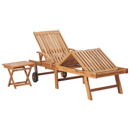 Sun Lounger with Cushion Solid Teak Wood
