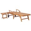 Sun Lounger with Cushion Solid Teak Wood