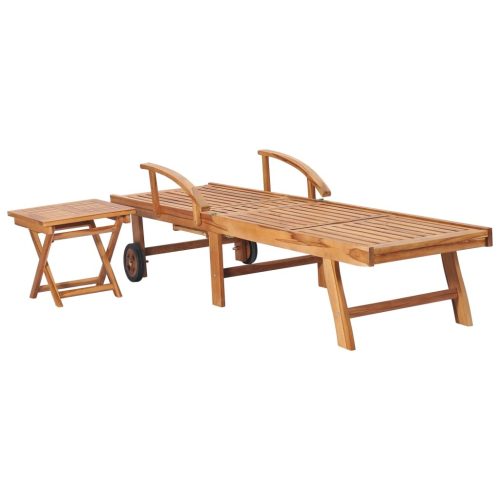 Sun Lounger with Cushion Solid Teak Wood