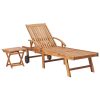 Sun Lounger with Cushion Solid Teak Wood