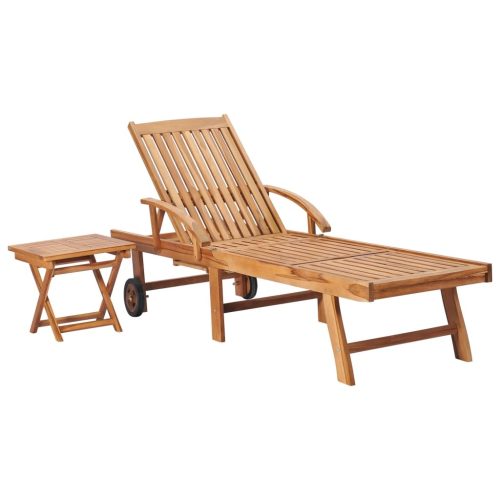 Sun Lounger with Cushion Solid Teak Wood