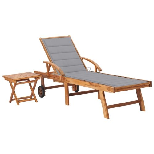 Sun Lounger with Cushion Solid Teak Wood