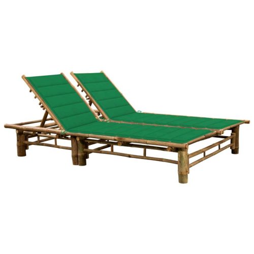 2-Person Sun Lounger with Cushions Bamboo – Green