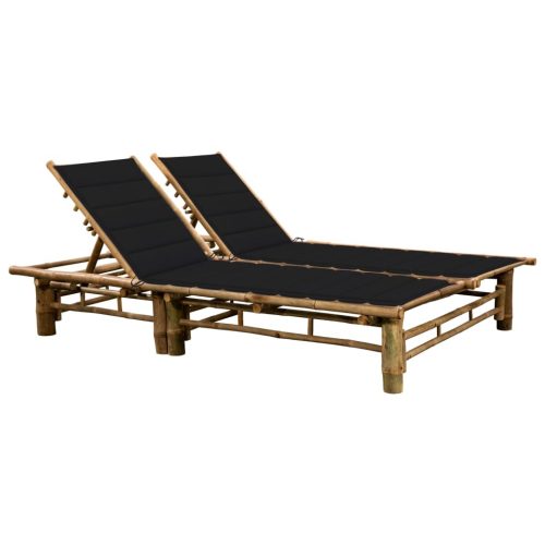 2-Person Sun Lounger with Cushions Bamboo – Black