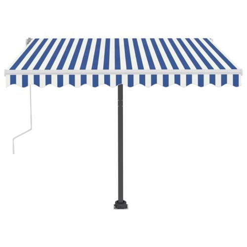 Freestanding Manual Retractable Awning – 300×250 cm, Blue and White