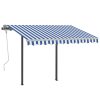 Manual Retractable Awning with Posts – 3×2.5 m, Blue and White