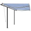 Manual Retractable Awning with Posts – 3×2.5 m, Blue and White