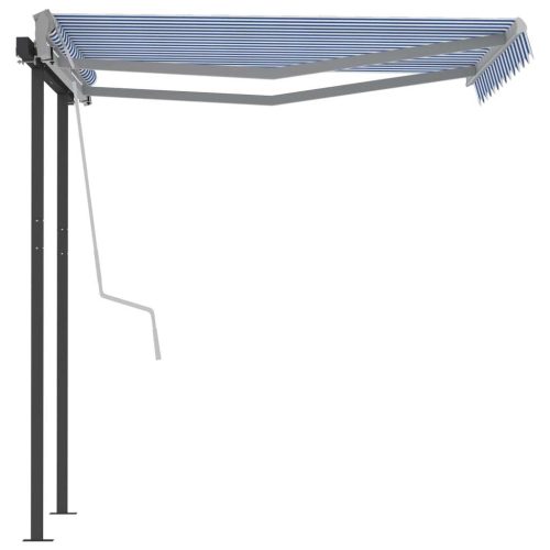 Manual Retractable Awning with Posts – 3×2.5 m, Blue and White