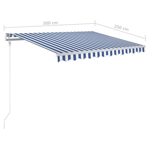 Manual Retractable Awning with Posts – 3×2.5 m, Blue and White