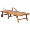 Sun Lounger with Cushion Solid Teak Wood