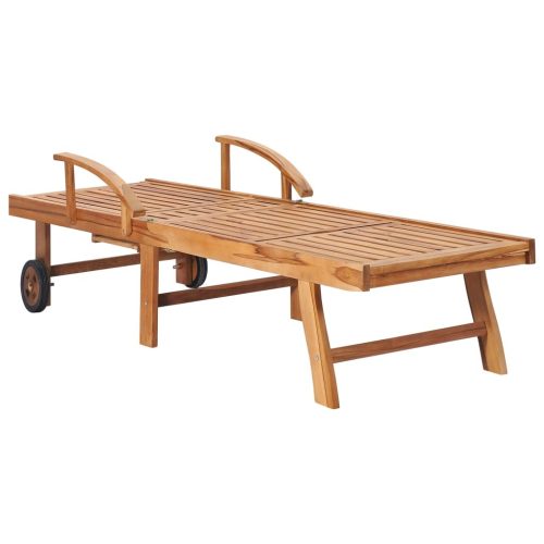 Sun Lounger with Cushion Solid Teak Wood