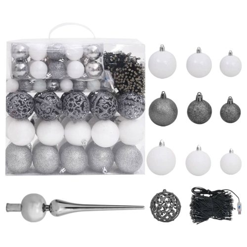 Artificial Christmas Tree with LEDs&Ball Set LEDs Green – 500×230 cm, White and Grey