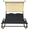Double Sun Lounger with Canopy Textilene Black and Cream