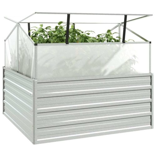 Garden Raised Bed with Greenhouse 100x100x85 cm Silver