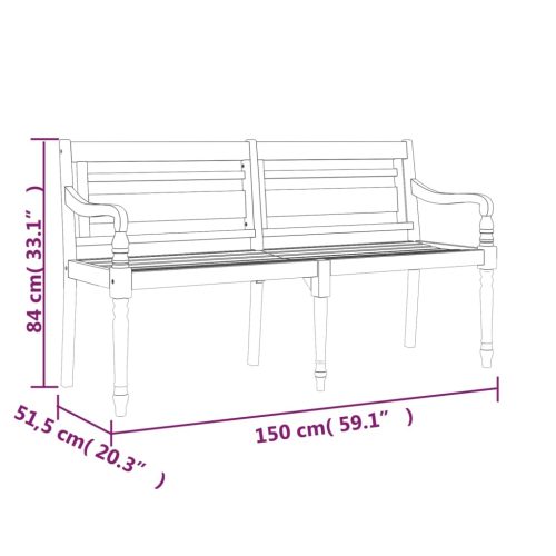 Batavia Bench 150 cm Solid Wood Teak