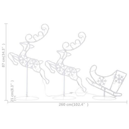 Acrylic Christmas Flying Reindeer&Sleigh 260x21x87cm – Cold White