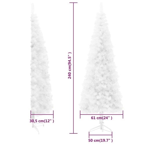 Slim Artificial Half Christmas Tree with Stand – 240×61 cm, White