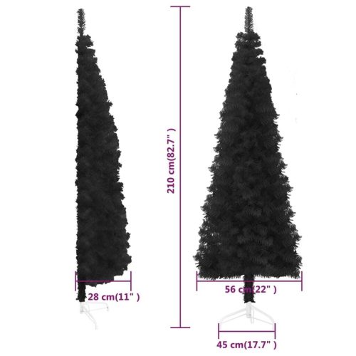Slim Artificial Half Christmas Tree with Stand – 210×56 cm, Black