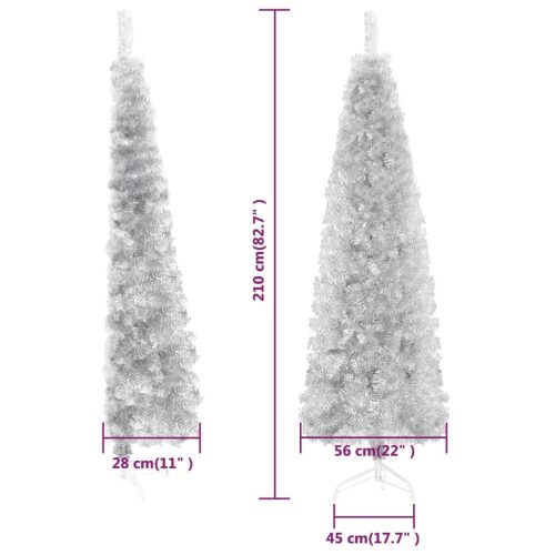 Slim Artificial Half Christmas Tree with Stand – 210×56 cm, Silver