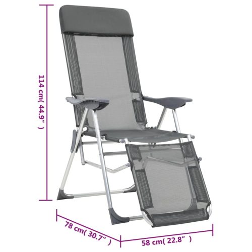 Folding Camping Chairs with Footrests 2 pcs Grey Textilene