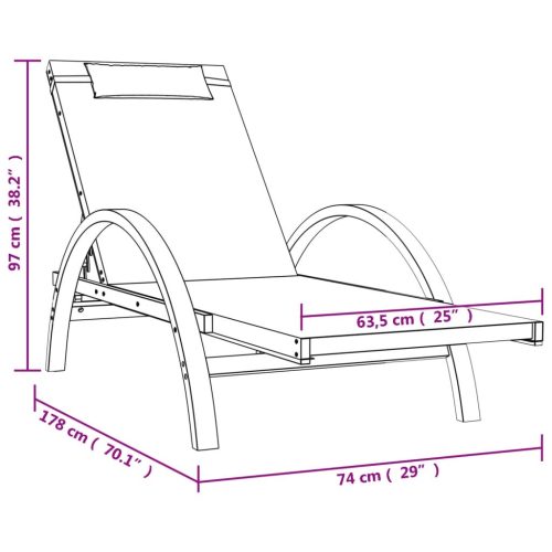 Sun Lounger with Pillow Grey Textilene and Solid Wood Poplar