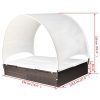 Double Sun Lounger with Canopy Poly Rattan – Brown