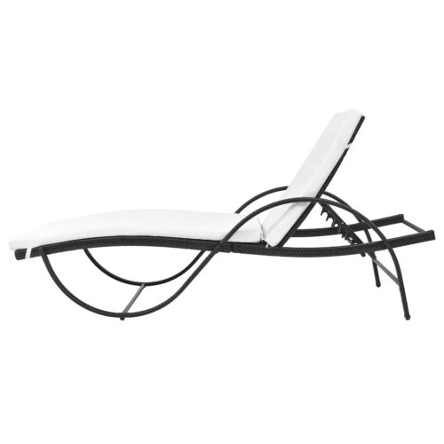Sun Lounger with Cushion & Table Poly Rattan – Black