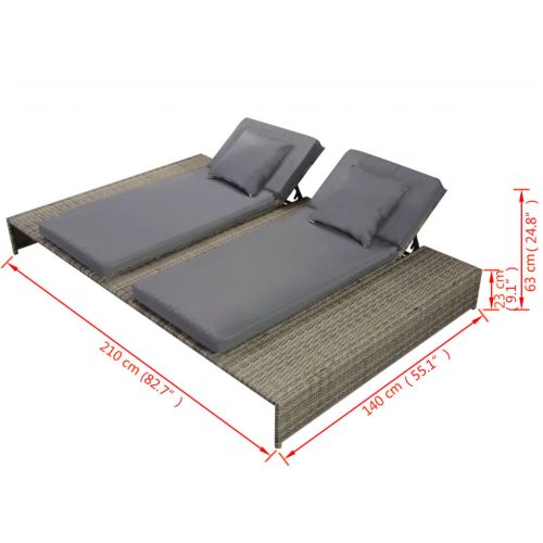 Double Sun Lounger with Cushion Poly Rattan Grey